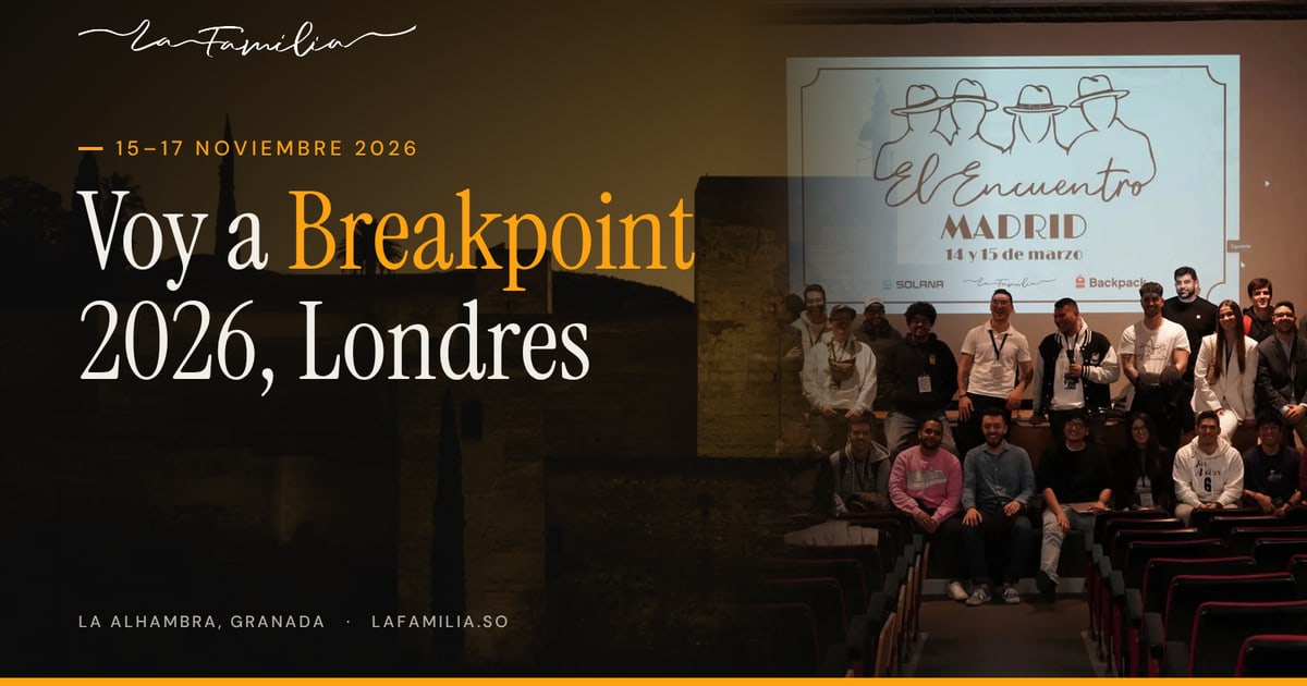 Una tarjeta «Voy a Breakpoint 2026, Londres» con una foto de la comunidad y la Alhambra de fondo